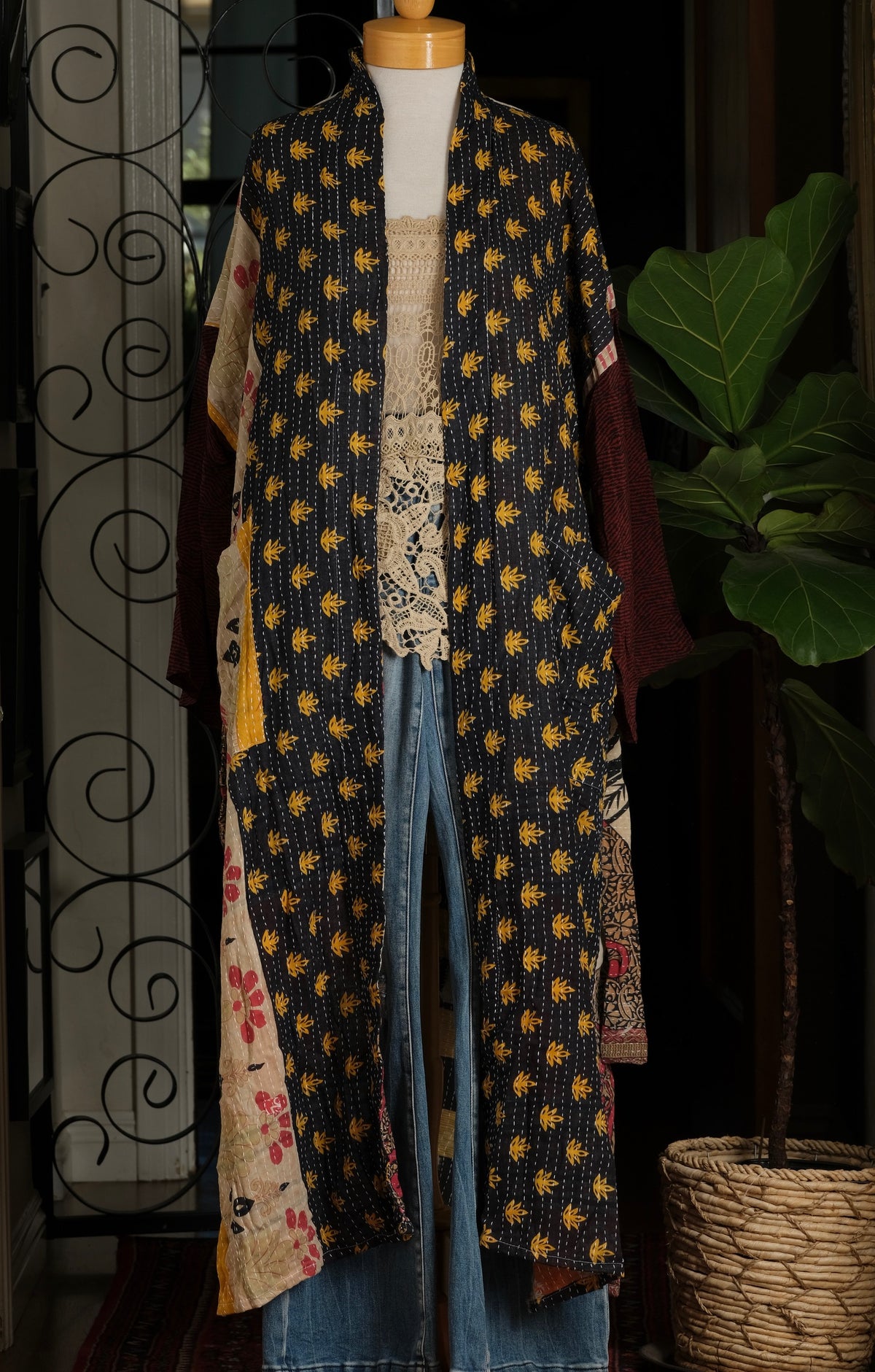 Silk Sleeve Kantha Jacket in Queen Bee