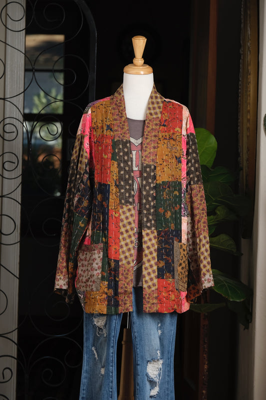Patchwork Kimono in Geranium
