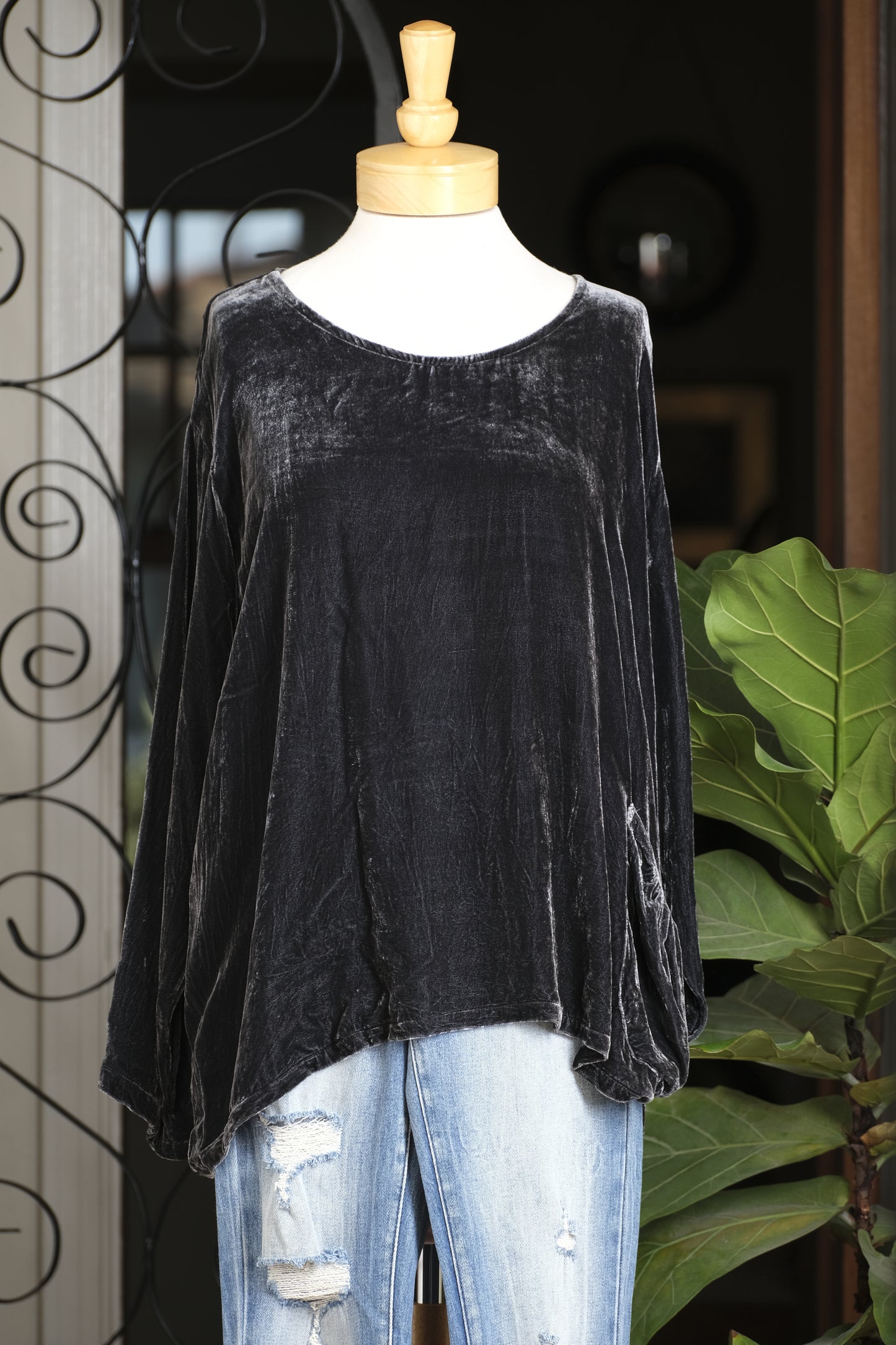 Luxe Velvet Top in Charcoal