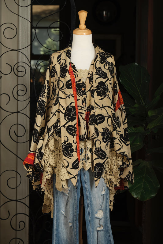 Ruffled Gypsy Top in Black Tulip