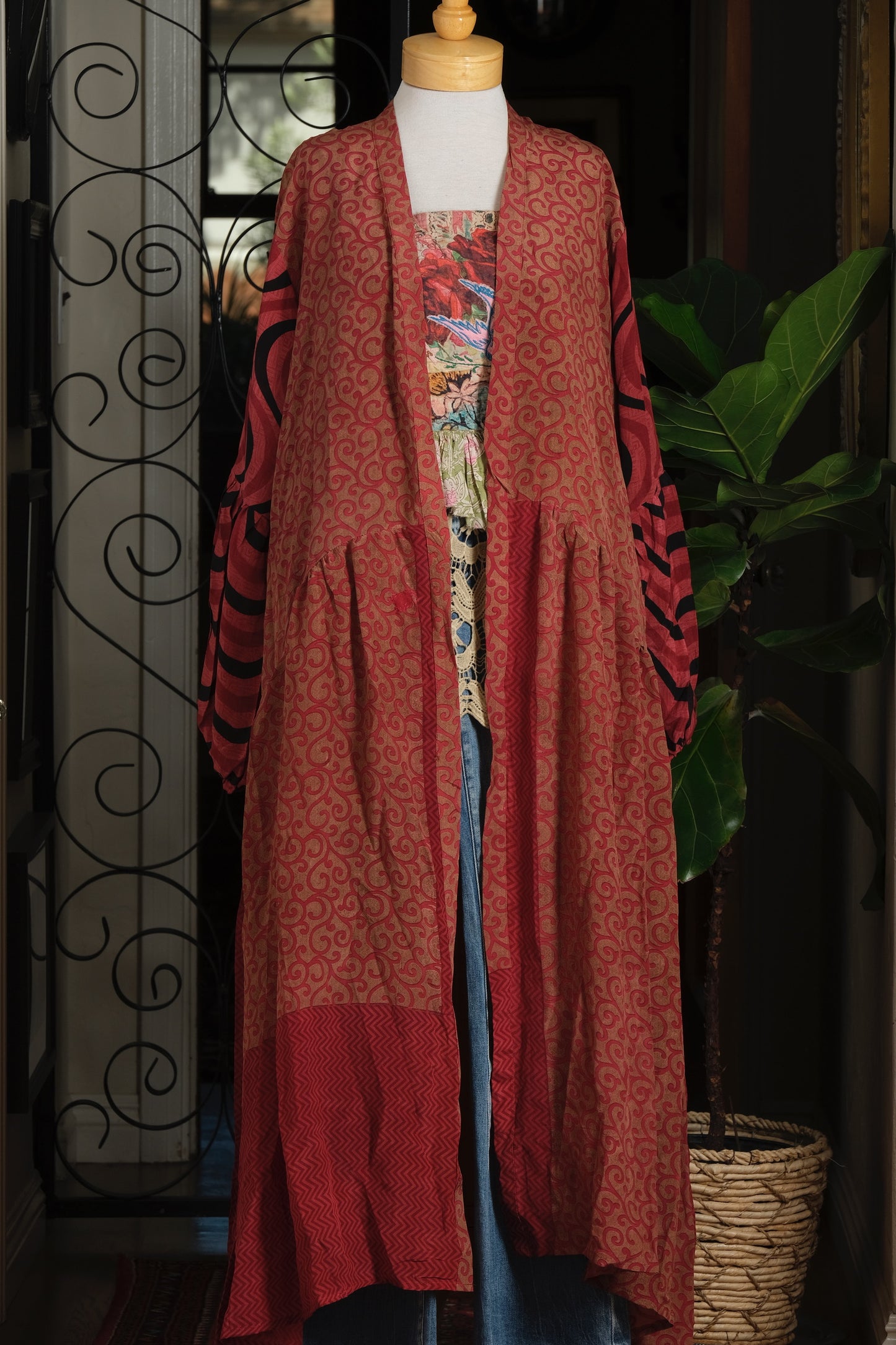 Evermore Duster in Red Scroll