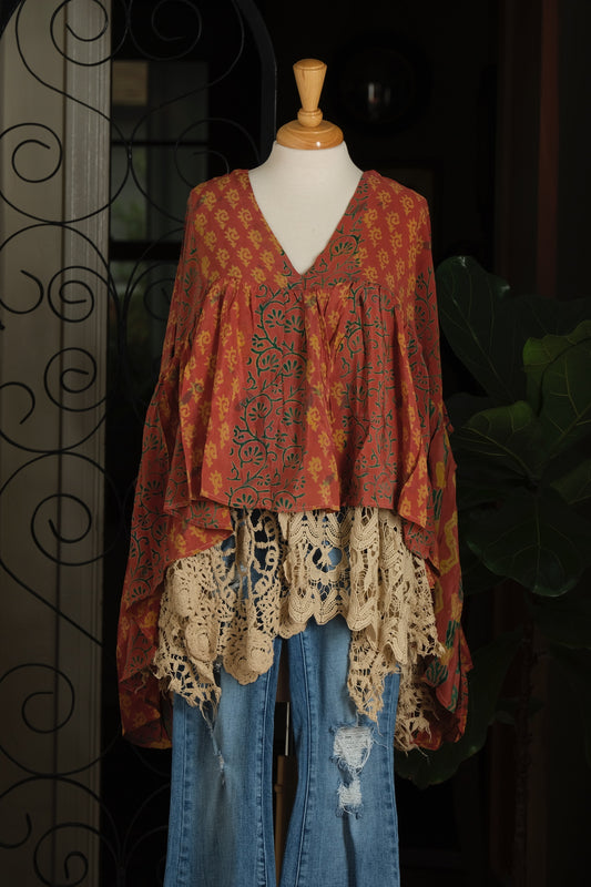 Gold Dust Crop Top in Rusted Green Vine