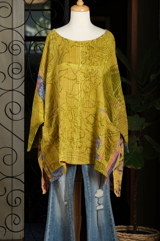 Kantha Dream Pullover in Chartreuse River