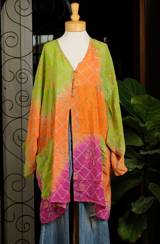 Split Button Tunic in Rainbow Sherbet