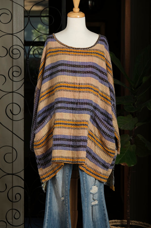 Kantha Dream Pullover in Blue Stripe