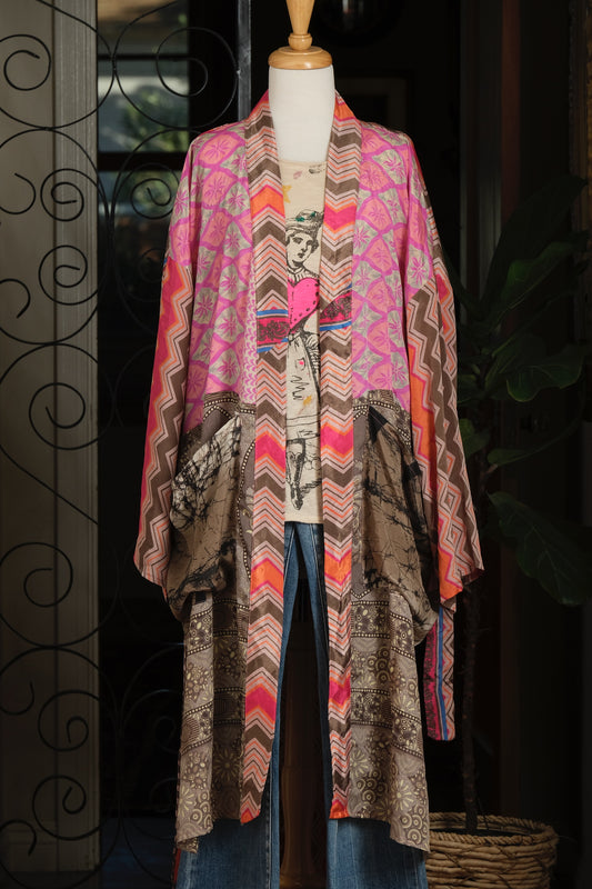 Silky Pocket Duster in Pink Zigzag