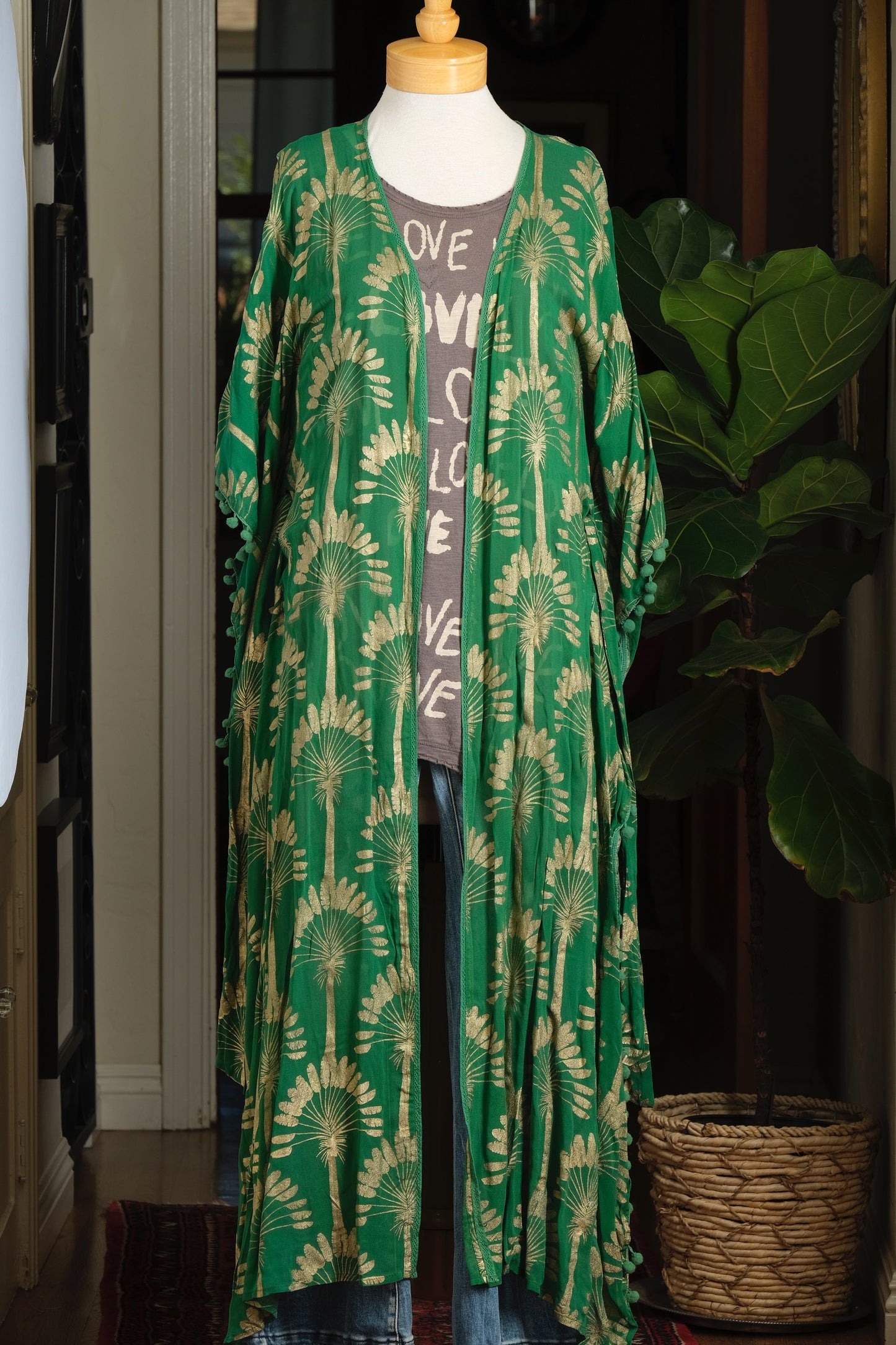 Deco Palm Duster in Emerald