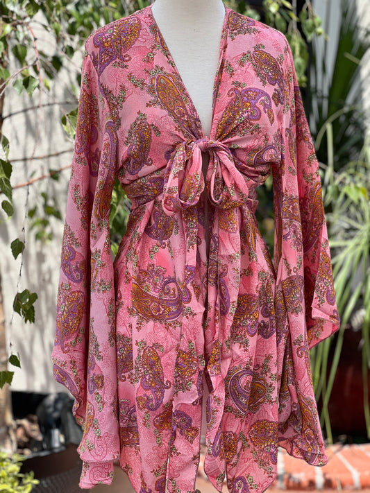 Angel Tie Top in Pink Paisley