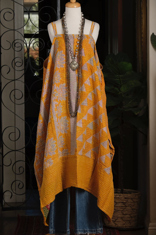 Kantha Maxi Dress in Saffron Stripe