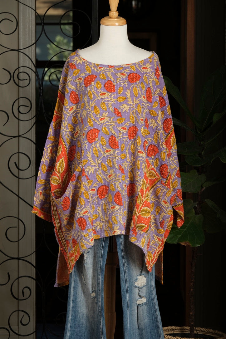Kantha Dream Pullover in Orange Lotus