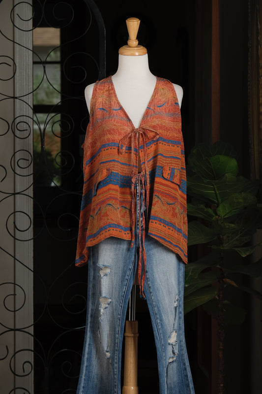 Silky Vest In Blue Stripe