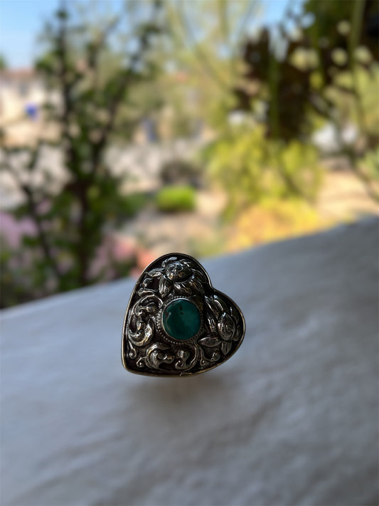 Ornate Heart Ring with Turquoise Center 1165