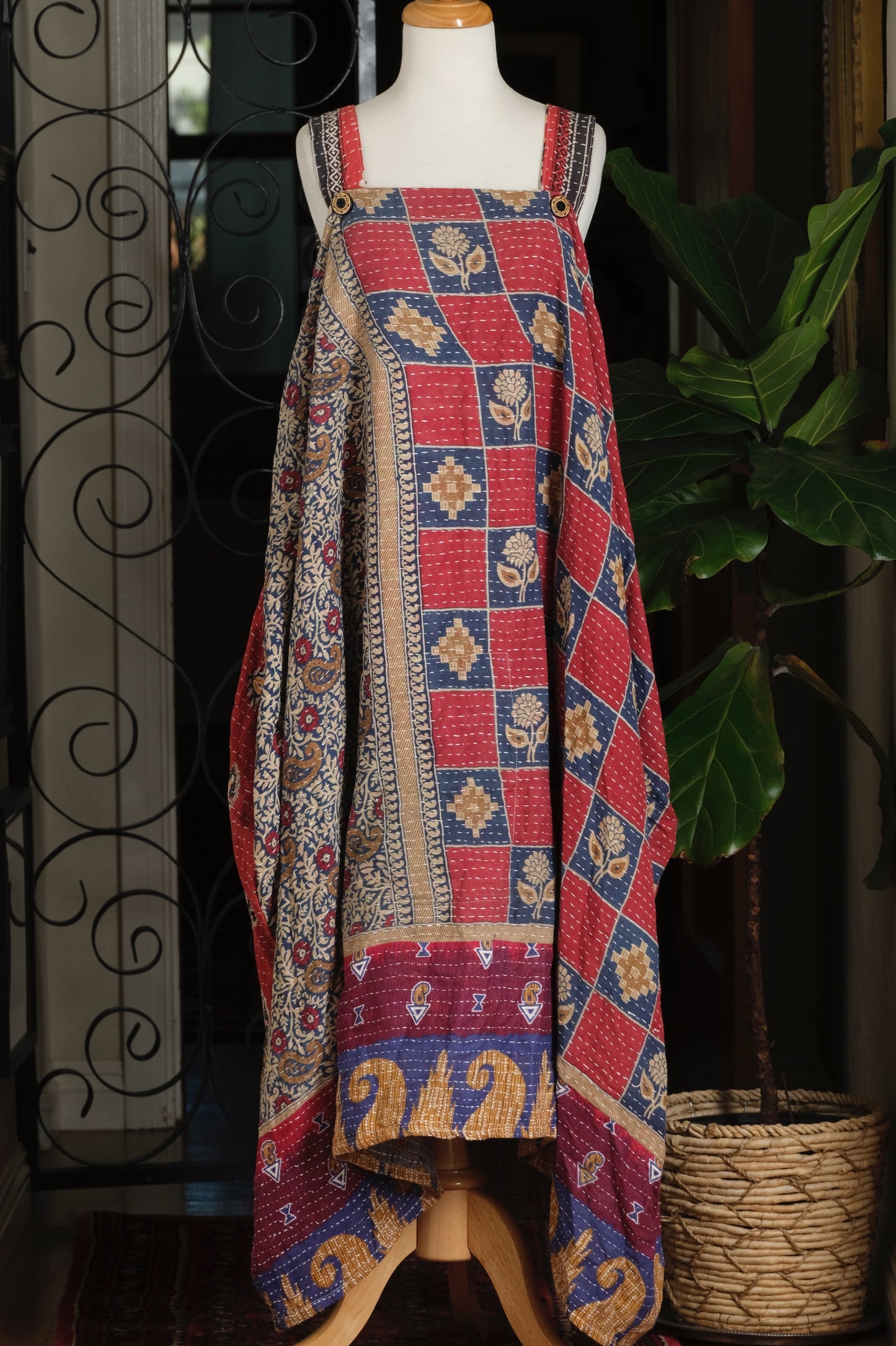 Button Kantha Maxi Dress in Flower Patch