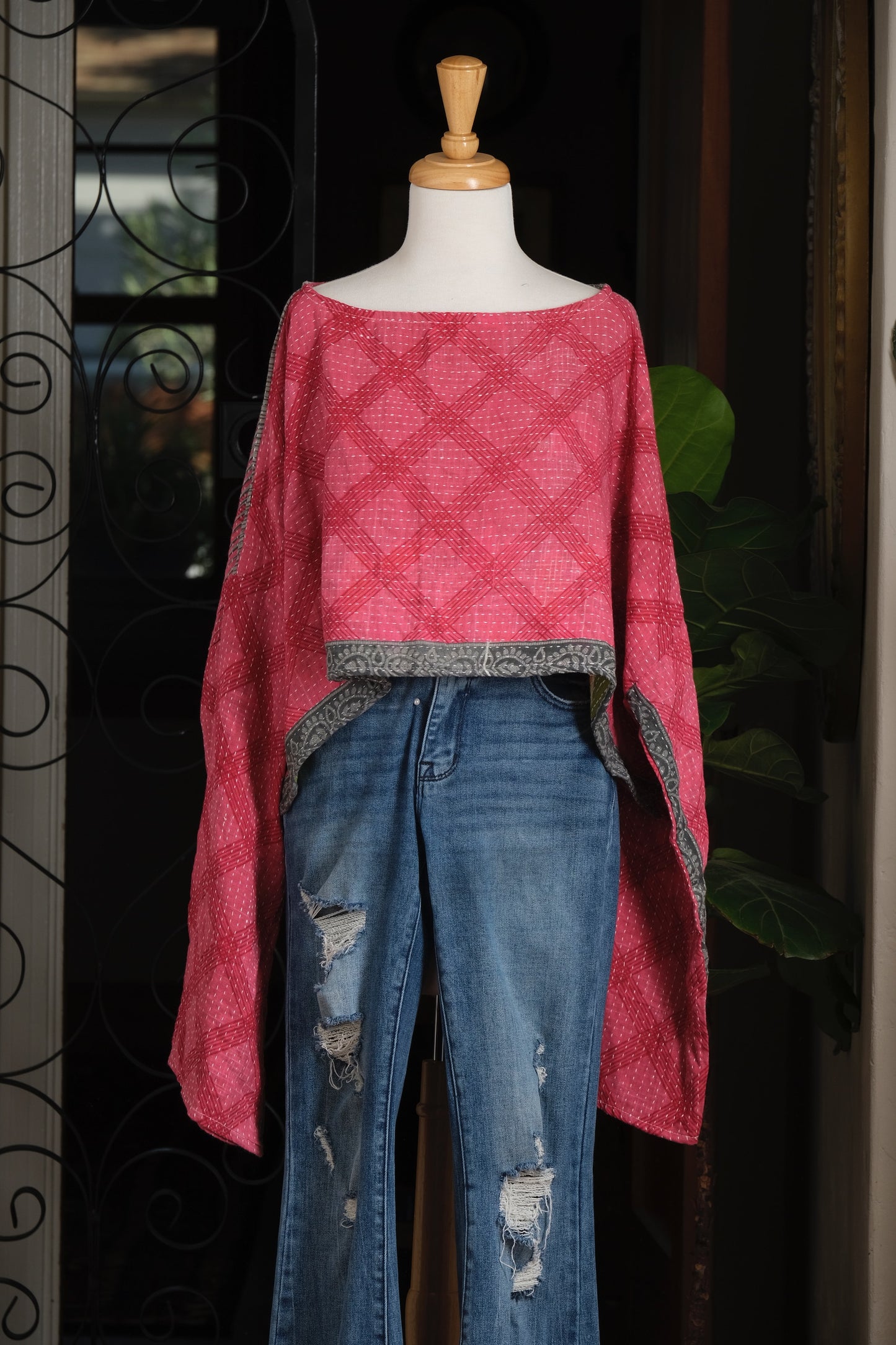 Crop Top in Hot Pink Plaid