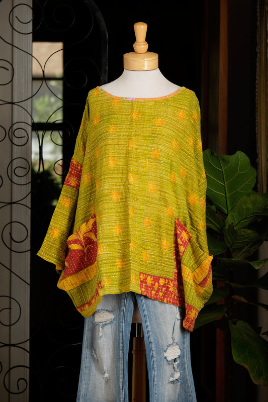 Kantha Pullover in Lime Leaf
