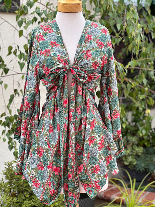 Angel Tie Top in Aqua Hibiscus