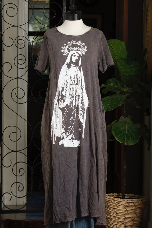Virgin Mary T shirt Dress in Vintage Black