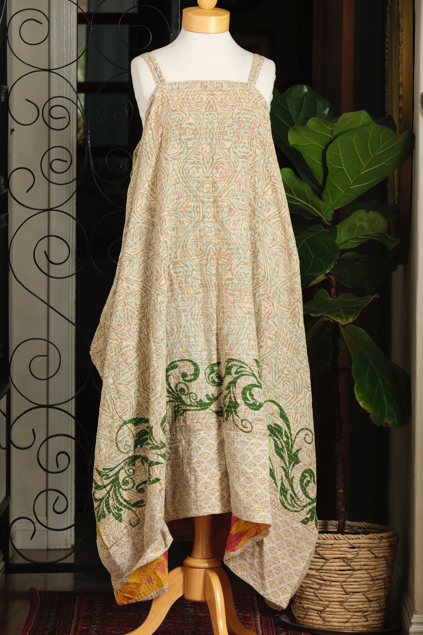 Kantha Maxi Dress in Green Flourish