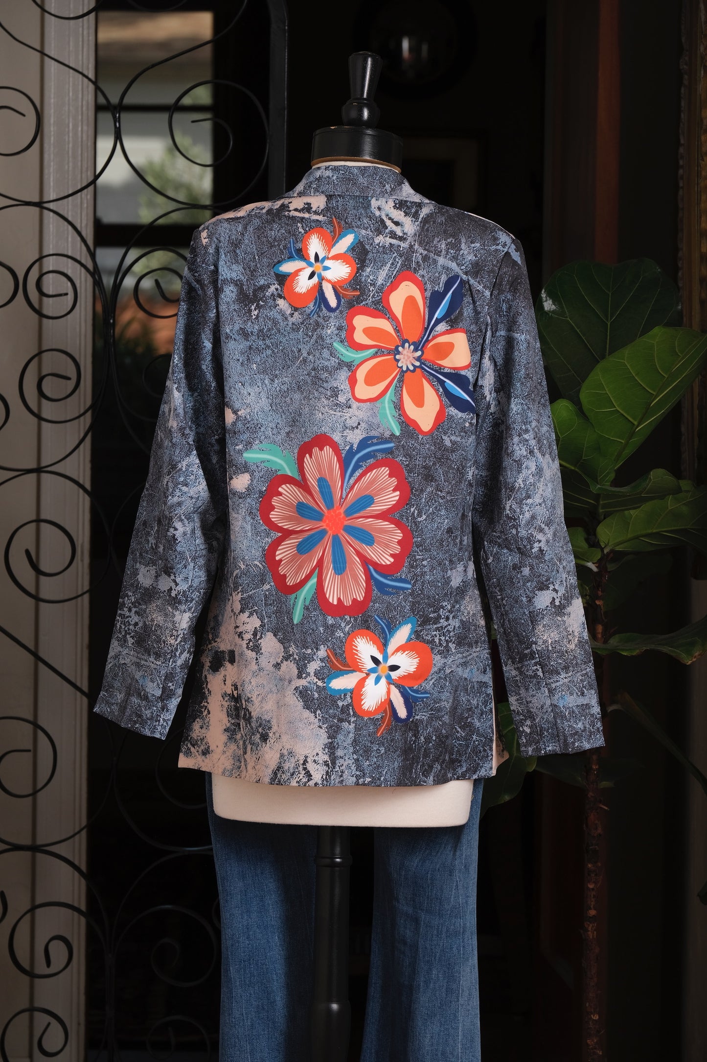 Digital Denim Flower Blazer