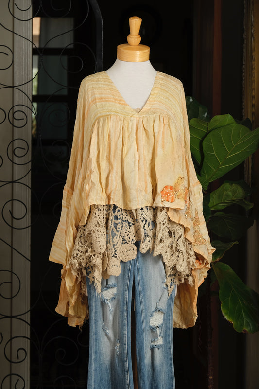 Gold Dust Crop Top in Embroidered Apricot