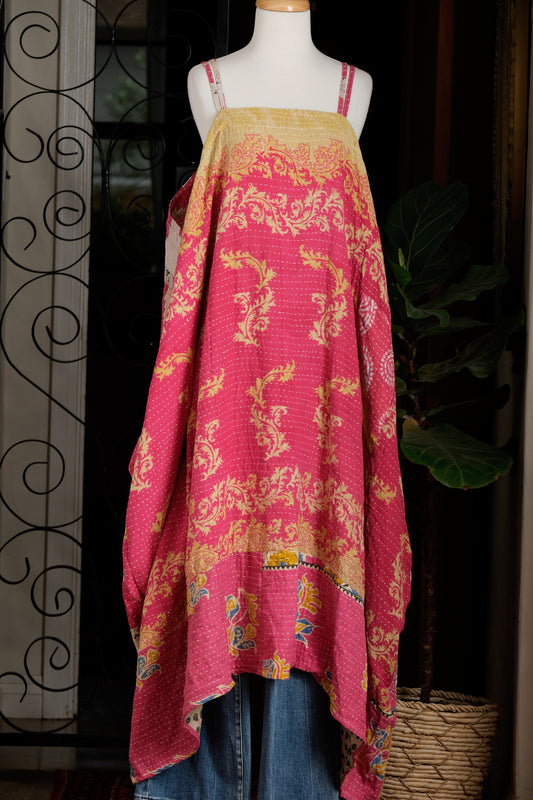 Kantha Maxi Dress in Pink Flower
