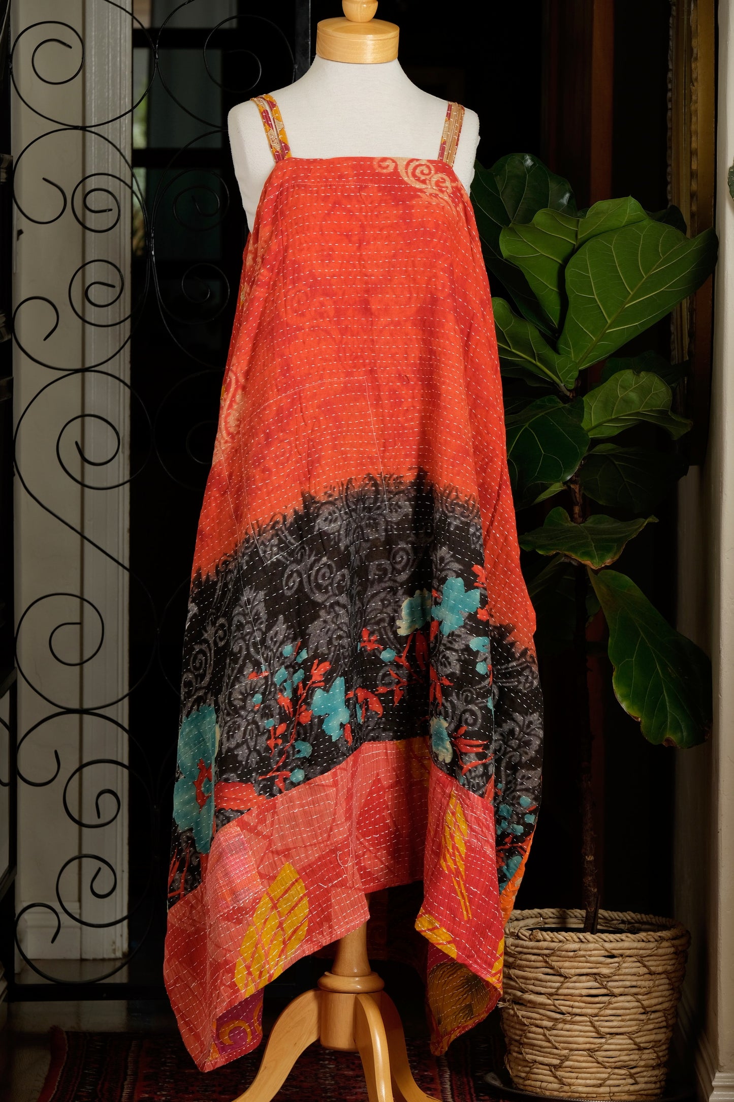 Kantha Maxi Dress in Volcanic Bloom