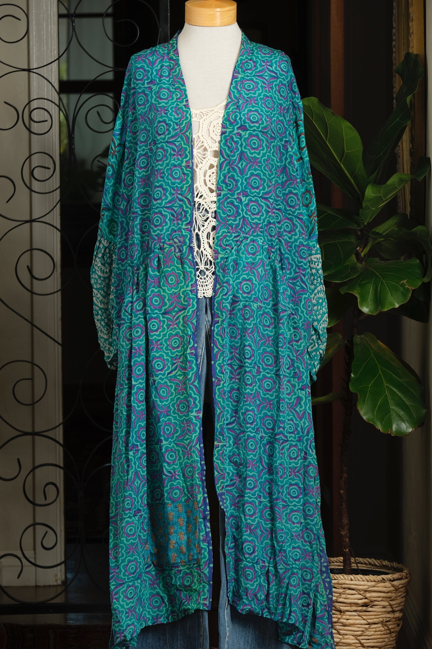 Evermore Duster in Teal Fuchsia Flower