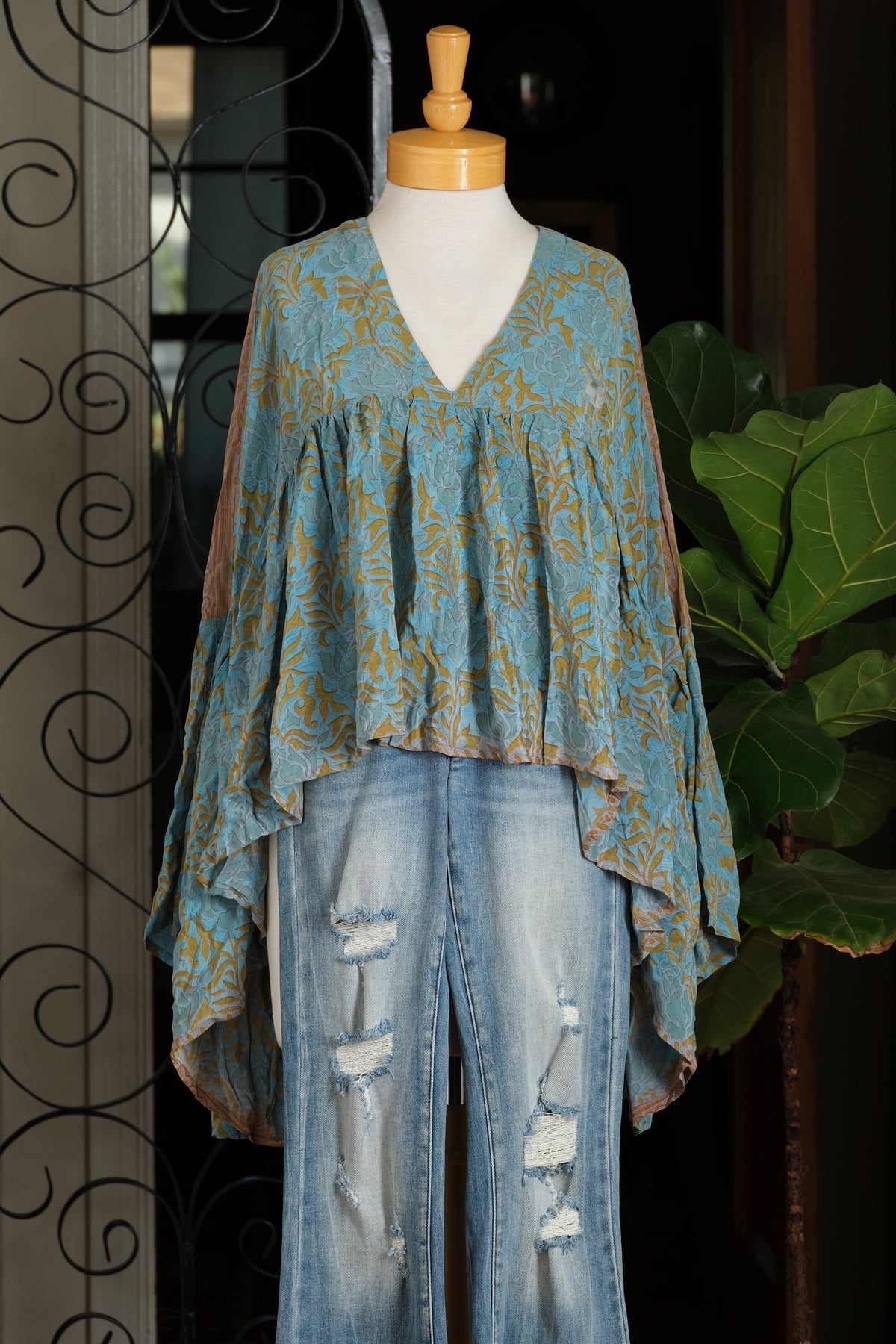 Gold Dust Crop Top in Florentine Blue