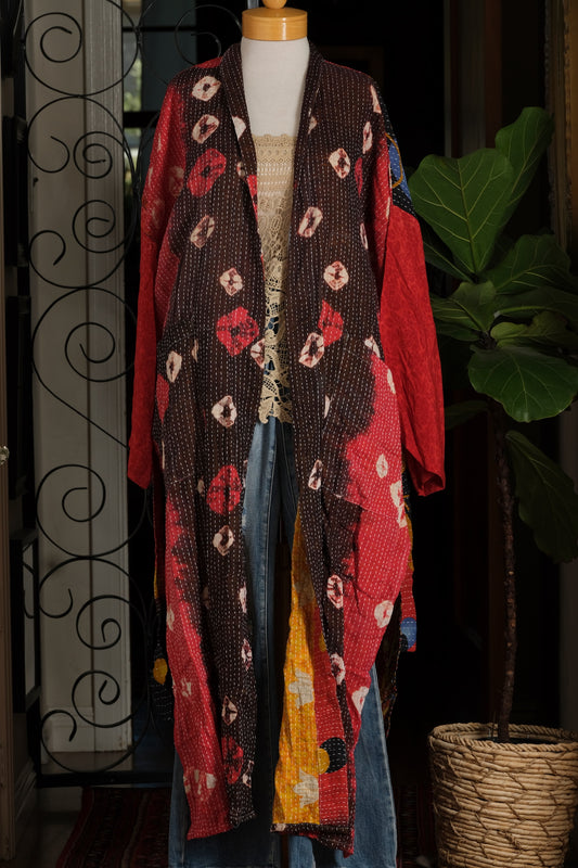 Silk Sleeve Duster in Red Magic