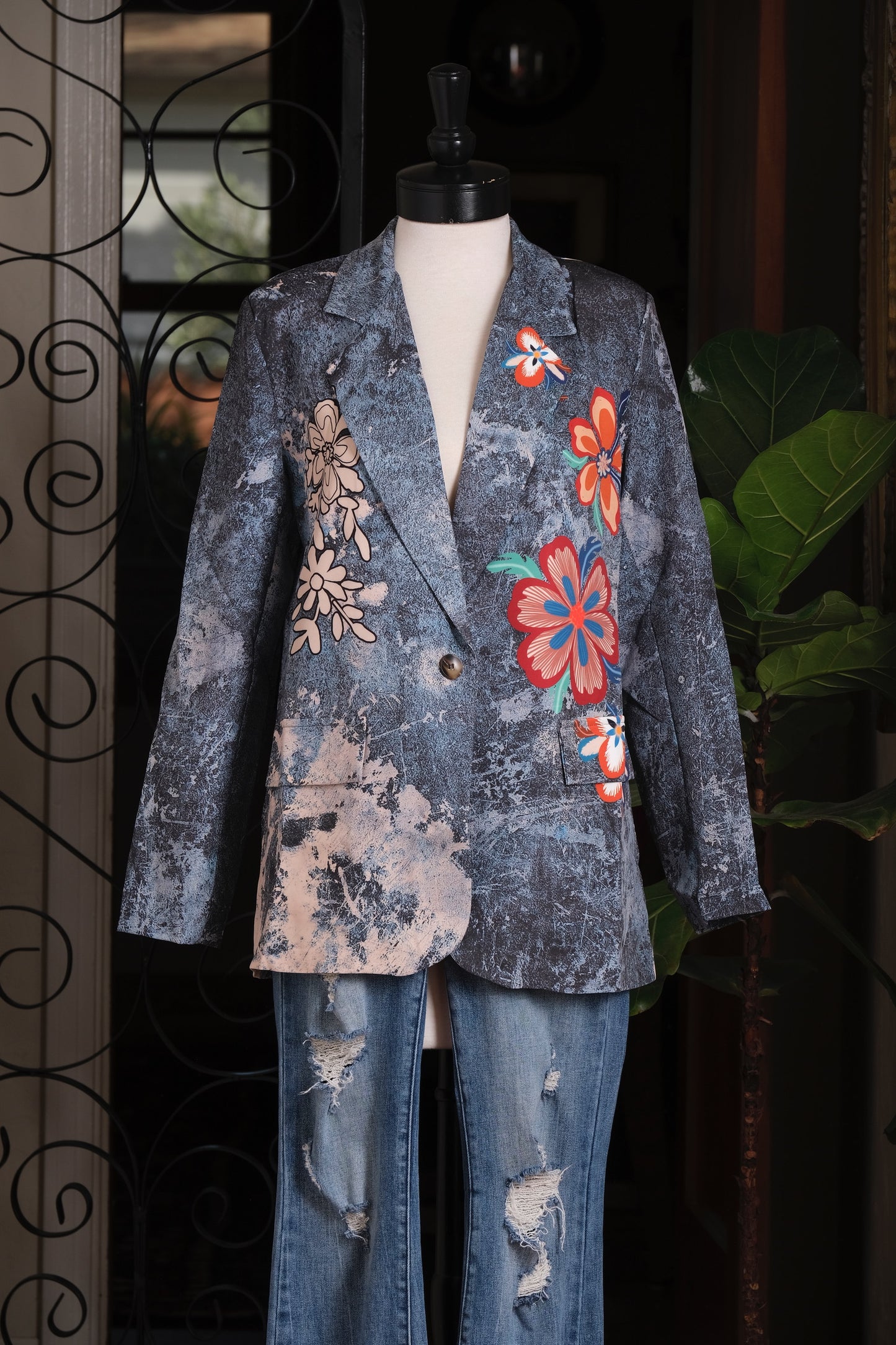 Digital Denim Flower Blazer