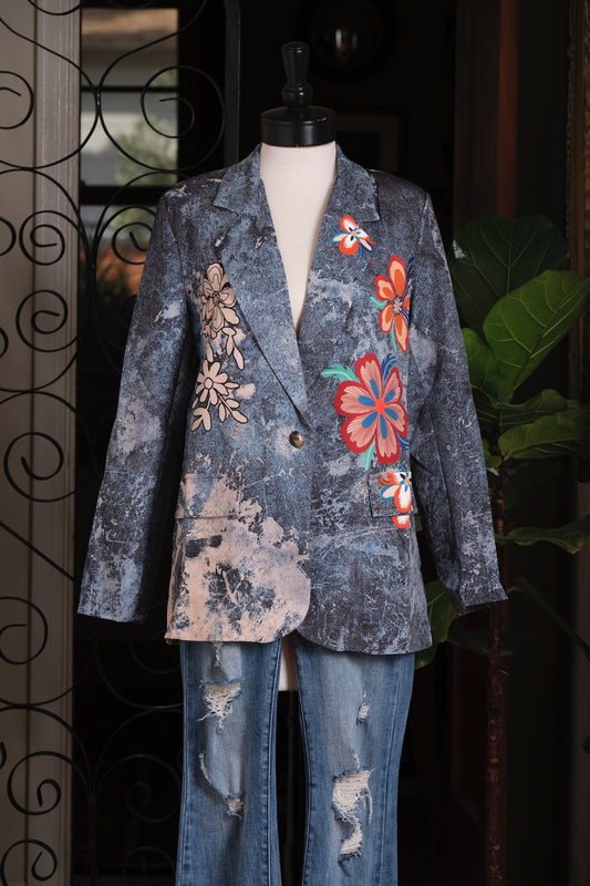 Digital Denim Flower Blazer