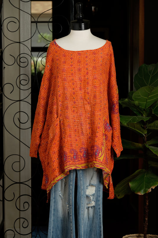 Kantha Pullover in Wild Orange