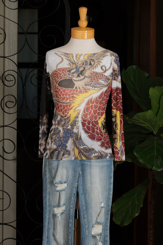 Nude Mesh T in Red Dragon