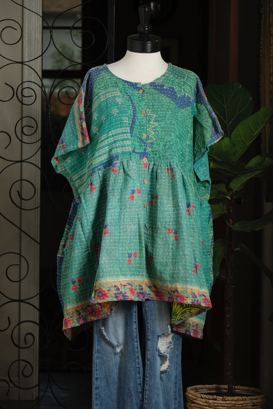 Button Down Mini in Aqua Sunflower