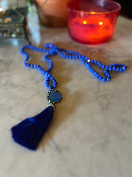 Tassel Necklace in Pop of Blue