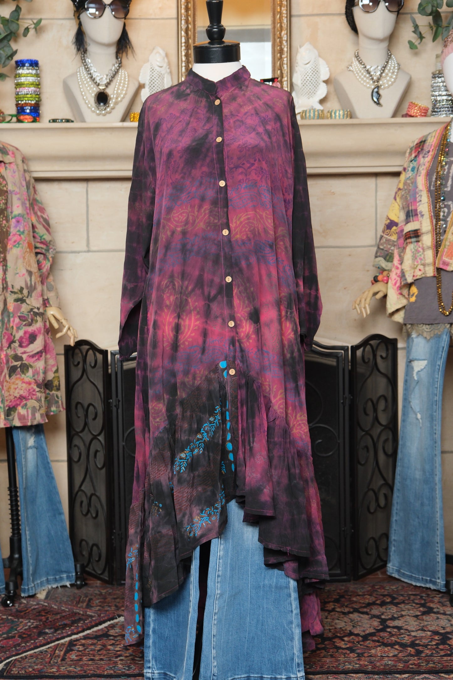 Lotus Duster Dress in Magenta Smoke