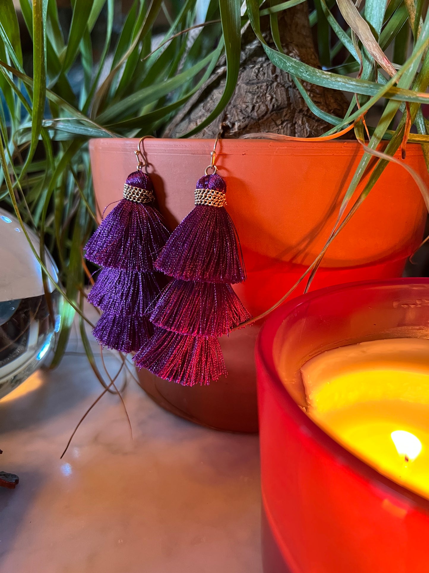 Purple Tassel Earring