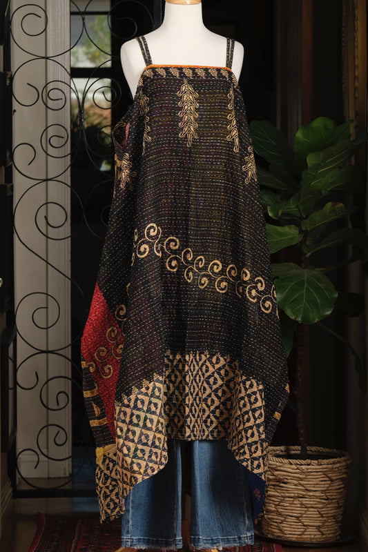 Kantha Maxi Dress in Midnight Scroll