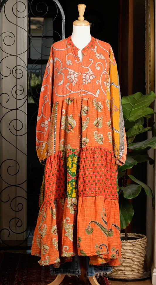 Majestic Duster Dress in Mandarin Flower