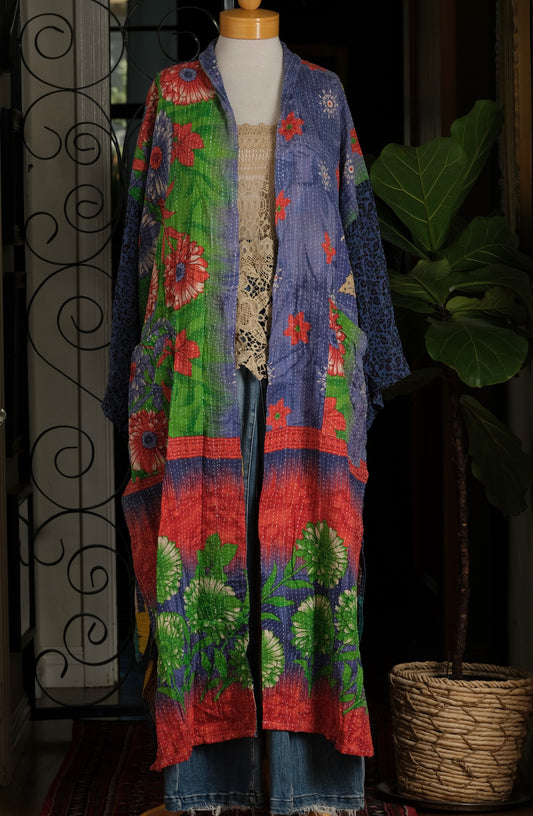 Silk Sleeve Kantha Jacket in Fridas Garden