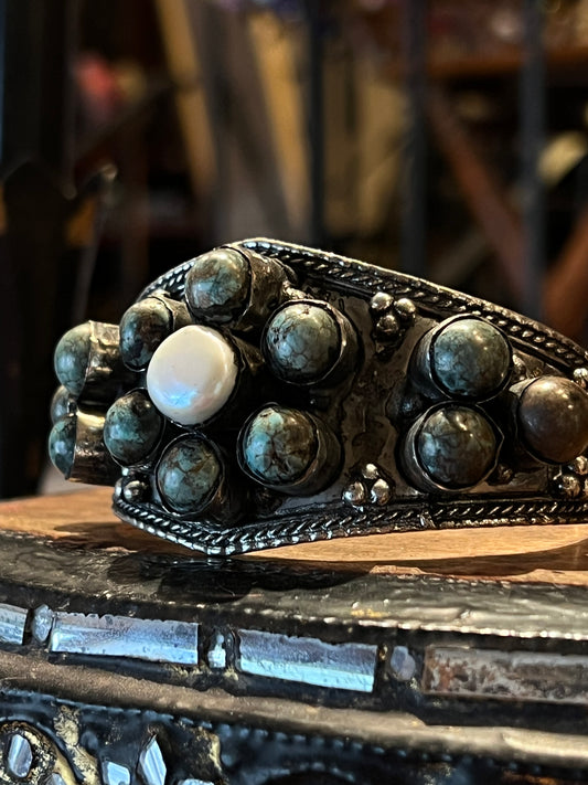 Rustic Turquoise Cuff with Pearl