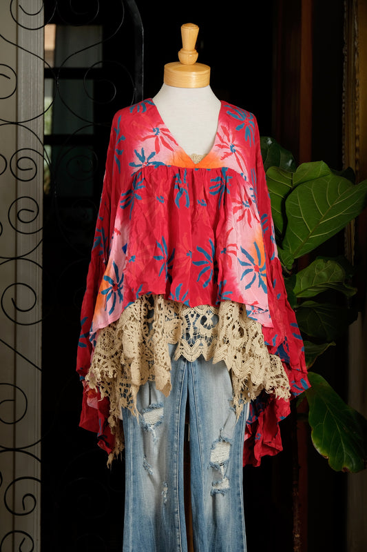 Gold Dust Crop Top in Red Tropic