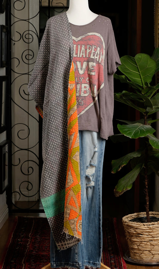 Kantha Scarf Turquoise Border