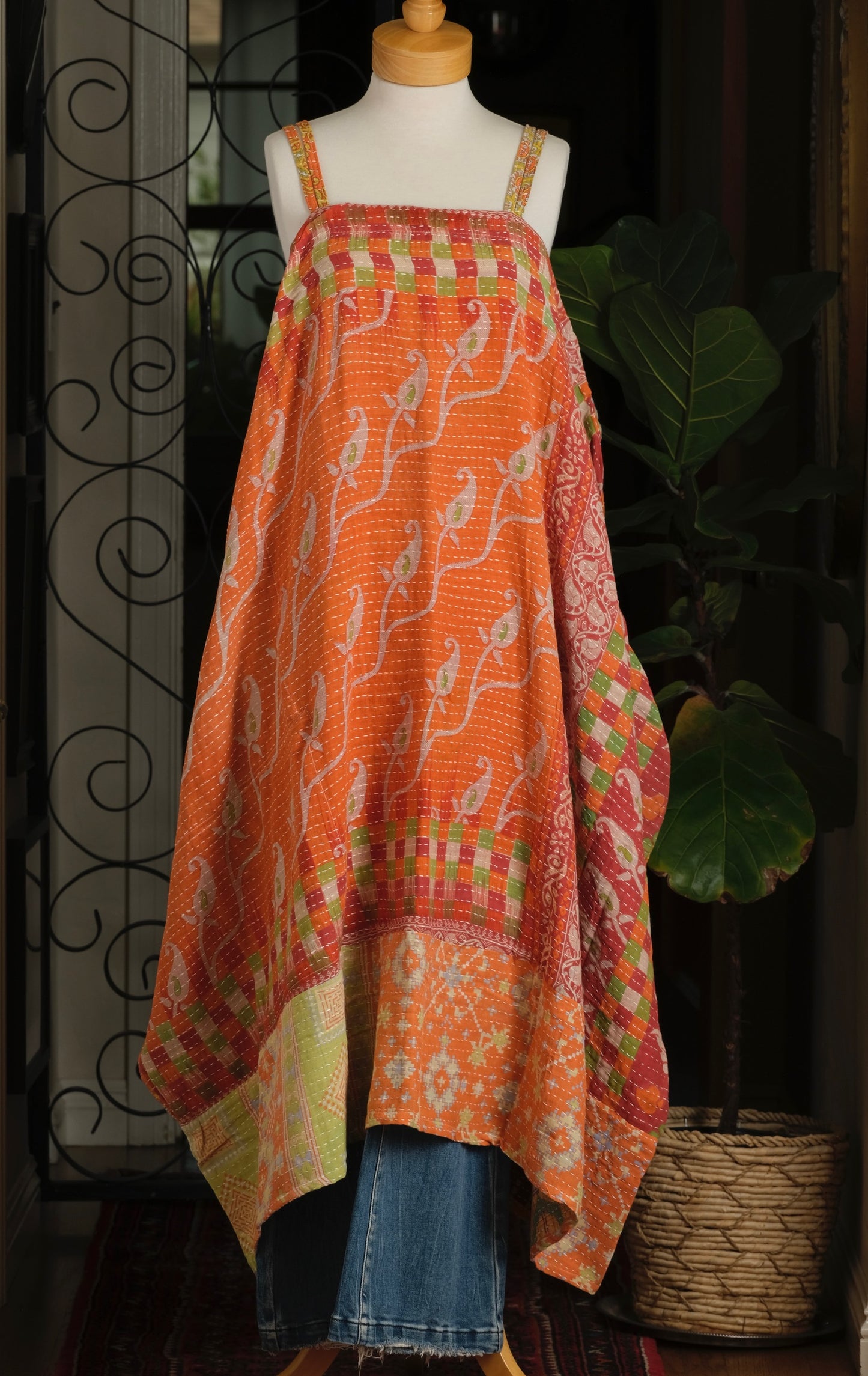 Kantha Maxi Dress in Orange Holiday