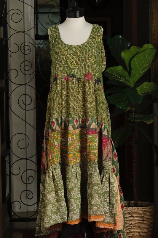 Kantha Celestial Maxi in Green Song Bird