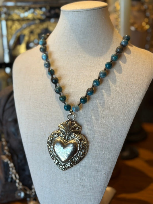 Blue Marble Jade Silver Necklace 1722