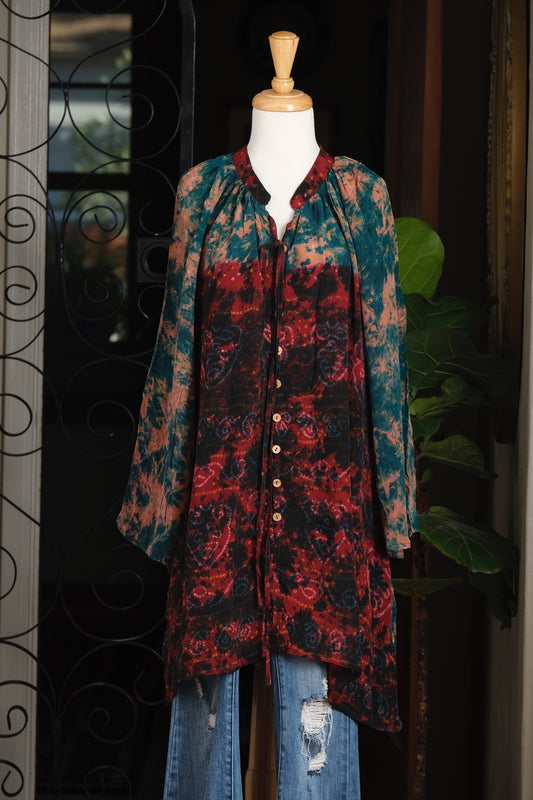 Silky Gypsy Tunic in Teal Berry