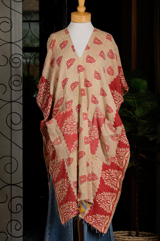 Kantha Split Tunic in Red Border