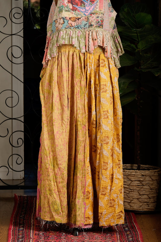 Kantha Maxi Skirt in Natural and Yellow