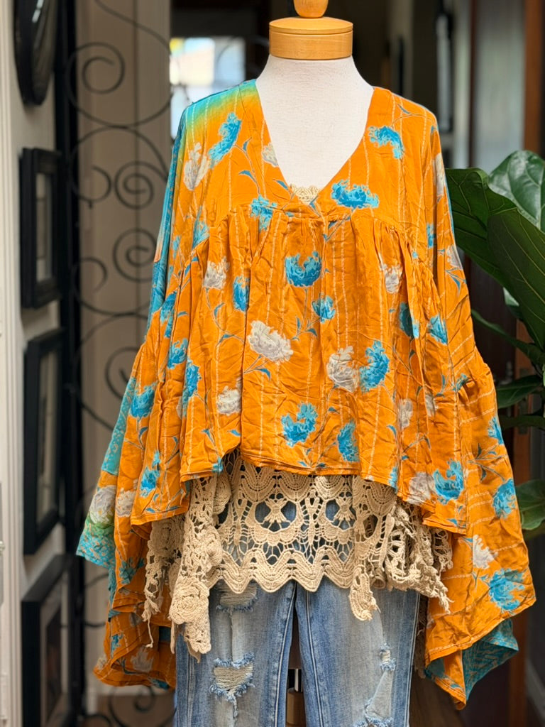 Gold Dust Crop Top in Dia De Flores Long Sleeve